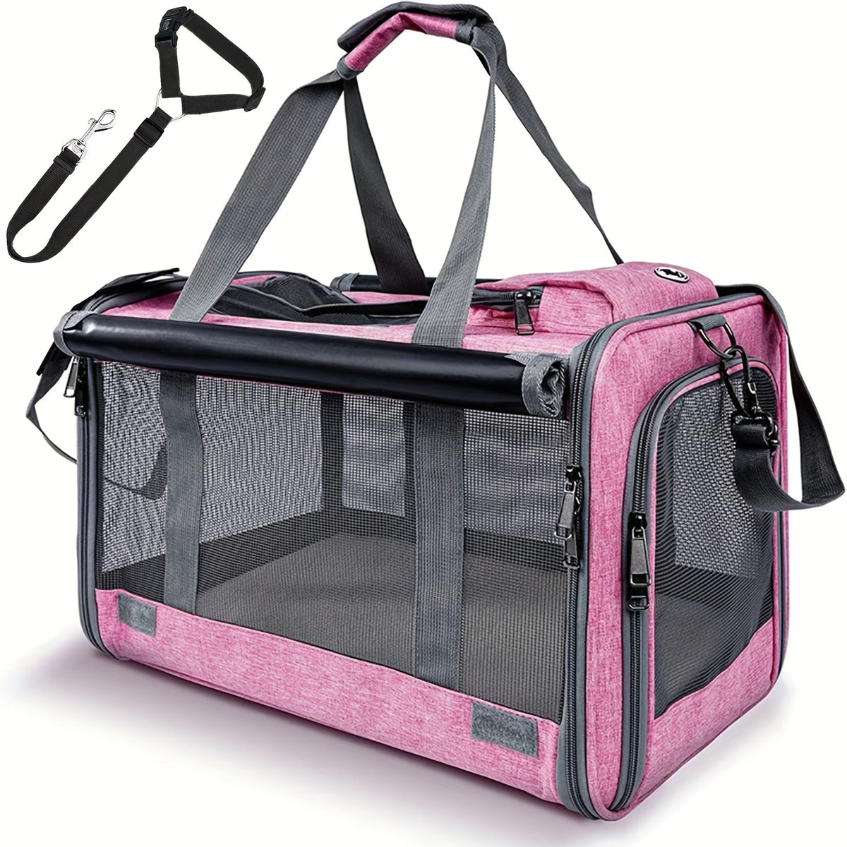 Pink Foldable Pet Carrier for Cats and Puppies, Breathable Soft-Sided Travel Bag with Pet Straps for Vet Visits, Short Trips and Everyday Outings