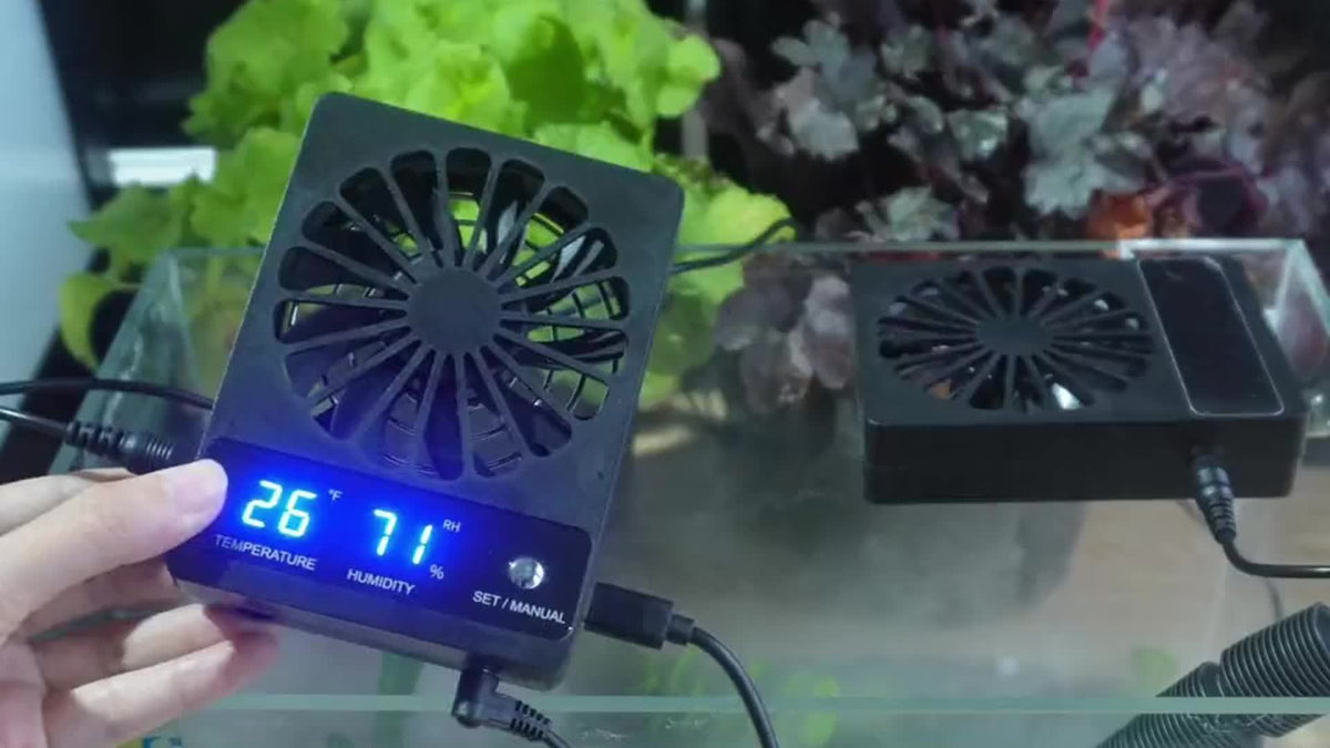 Reptile Climate Controller with Digital Thermometer and Hygrometer, Automatic Dehumidifying Ventilation Fan and High-Temperature Alarm for Terrariums