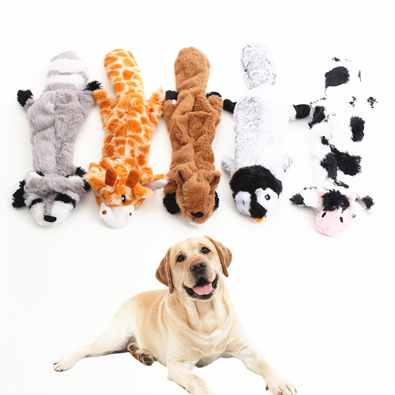 Stuffless Plush Dog Toys 5 Pack, Squeaky Pet Toy Set for Supervised Gentle Chewing, Interactive Indoor Play and Dog Lover Gifts