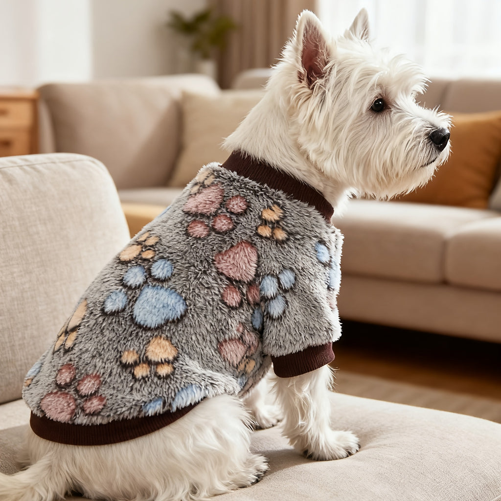 Warm Winter Dog Sweater for Small Medium Dogs, Soft Paw Print Puppy Cold Weather Outfit, Cozy Pet Apparel for Chihuahua Schnauzer Teddy Breeds, XS-XXL