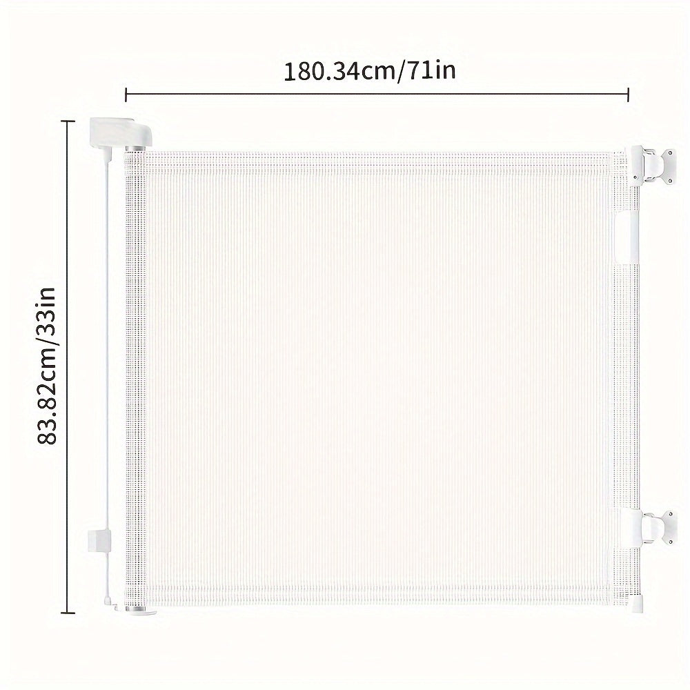 Retractable Mesh Dog Gate for Doorways and Hallways, Indoor Outdoor Pet Barrier in Black, White or Gray, Multiple Sizes up to 197 Inches Wide