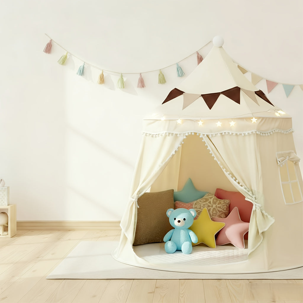 Pop Up Pet Tent for Dogs and Cats, Portable Dome Shelter with No Assembly for Camping and Road Trips, Basic or Mat, Star Lights and Flag Set