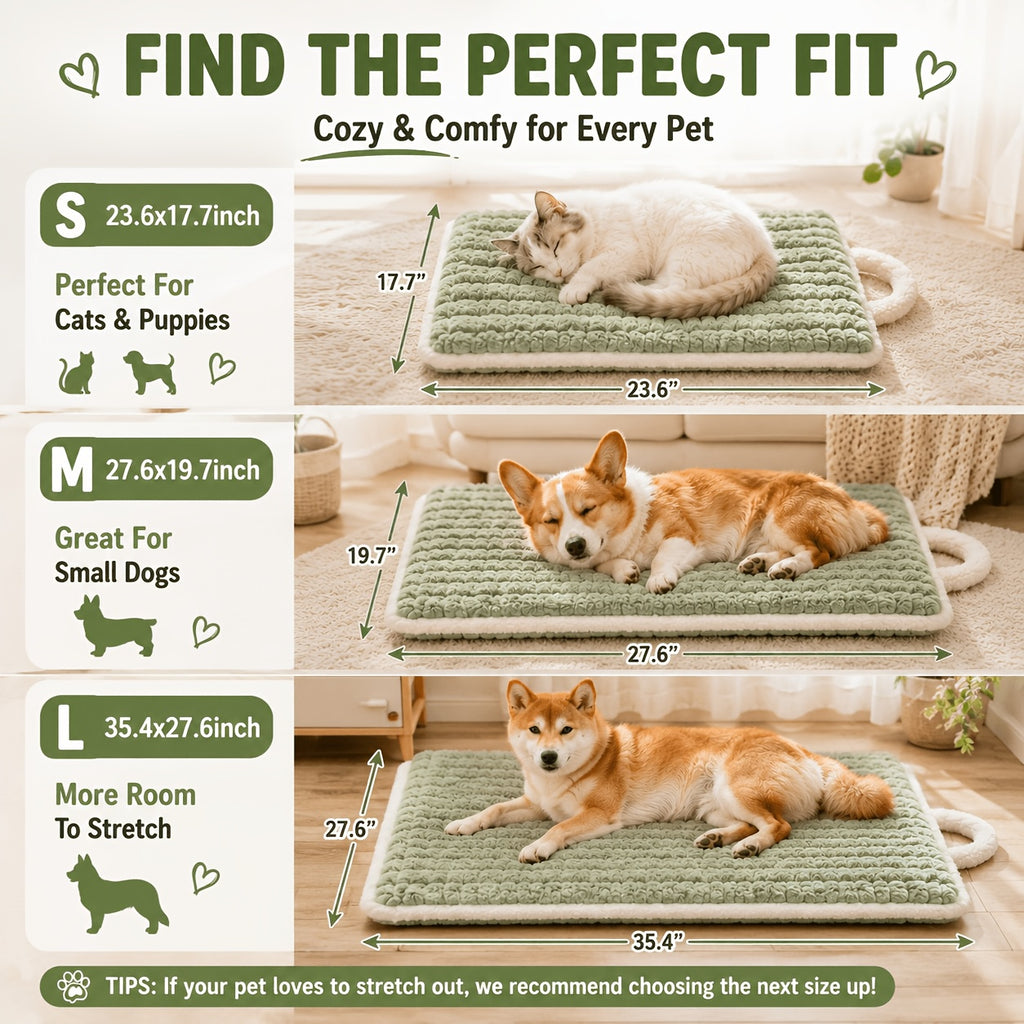 Quilted Dog Crate Mat, Machine Washable Plush Travel Dog Bed with Carry Handle for Small and Medium Dogs, Puppies and Cats