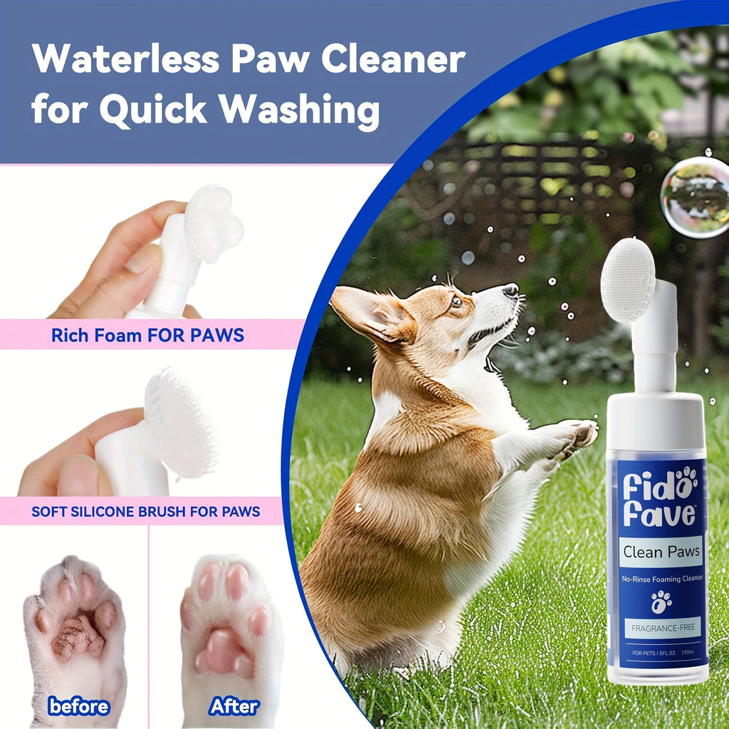 No-Rinse Paw Cleaner for Dogs and Cats, 5oz Paw Wash with Soft Brush, Lavender Chamomile, Lemongrass Sage or Fragrance-Free Options for Daily Grooming
