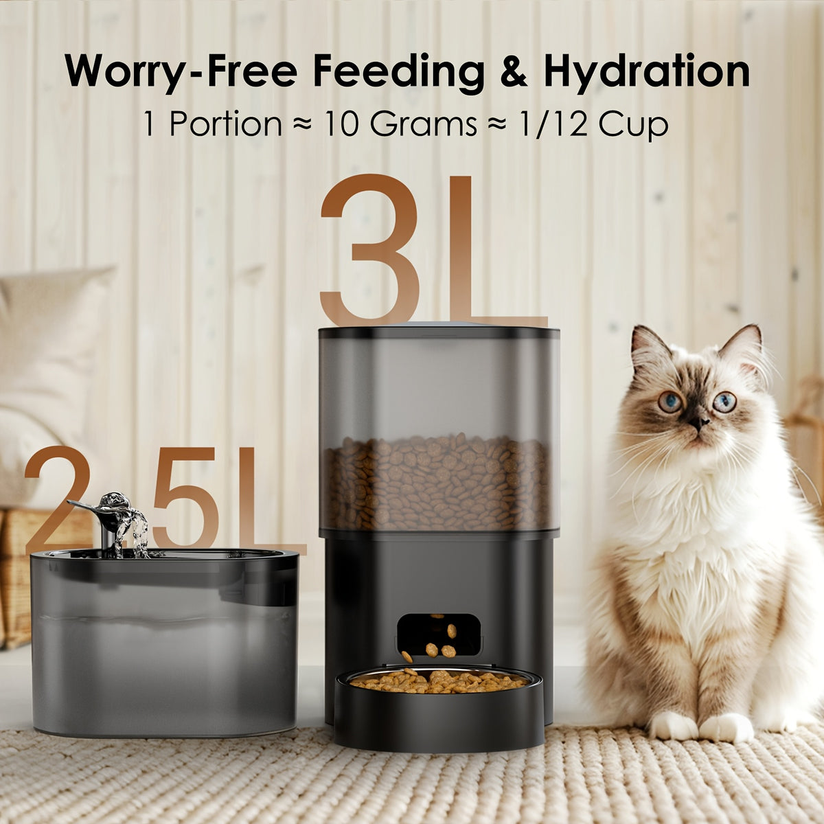 WiFi Cat Feeder and Water Fountain Set, 3L Automatic Food Dispenser with 2.5L Filtered Pet Drinker for Everyday Cat and Dog Feeding Routines