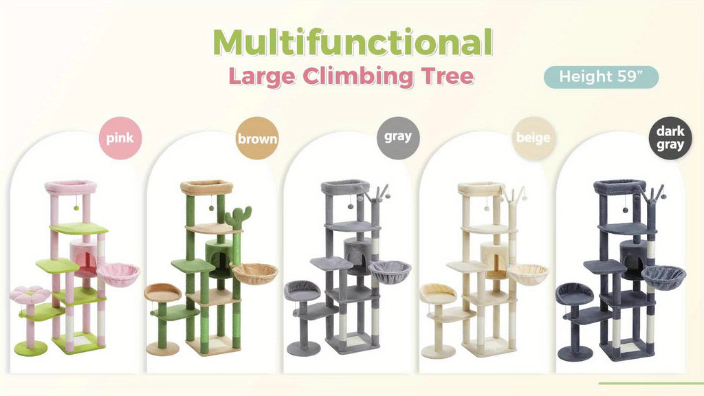 Cat Tree with Twin Perches and Large Hammock, Multi-Level Indoor Cat Tower with Condo Hideaway, Sisal Scratching Posts and Cactus Green Color Option