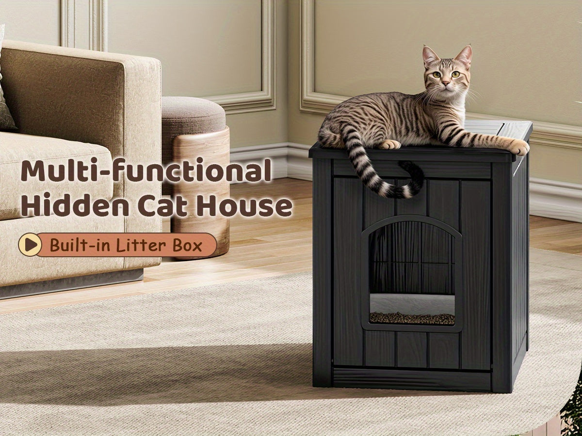 Resin Cat Litter Box with Ventilated House Design, Easy-to-Clean Large-Capacity Pet Enclosure for Small and Medium Pets, TT027 Model Options