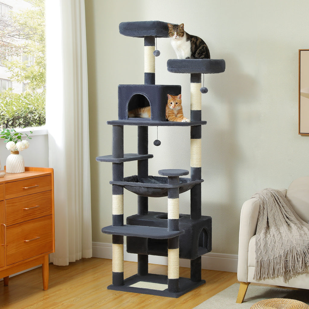 Cat Tree with Eight Levels, 72 Inch Indoor Cat Tower with Spacious Condo, Sisal Scratching Posts, Padded Perches and Basket for Rest and Play