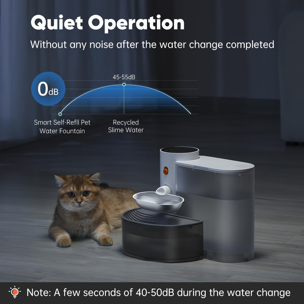Rechargeable Cat Water Dispenser with Automatic Tilt Water Changes, Separate Clean and Waste Tanks, White Pet Drinking Station for Multi-Cat Homes