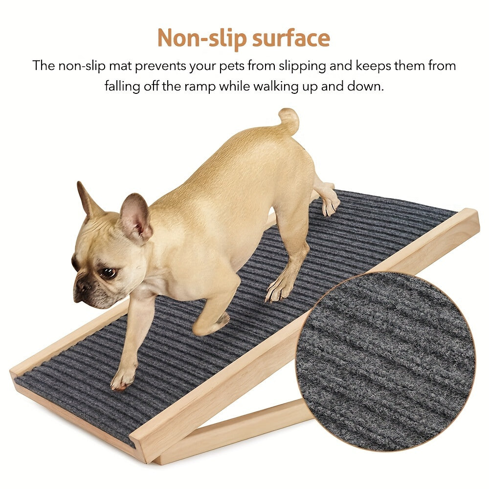 Adjustable Wooden Dog Ramp for Couch and Bed Access, Folding Pet Ramp with Textured Walking Surface for Dogs and Cats, S and L Options