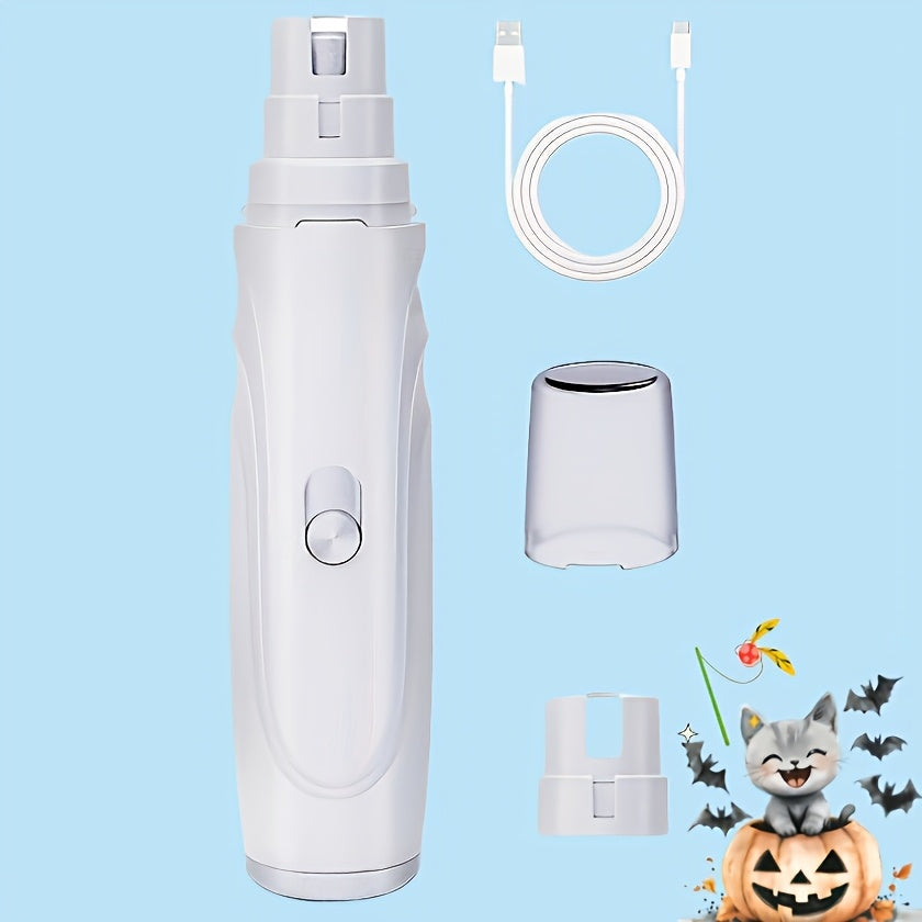 Electric Dog Nail Grinder and Trimmer, Lightweight White 2-Speed Pet Nail File with 5000 and 7500 RPM Settings for Puppy and Dog Paw Grooming