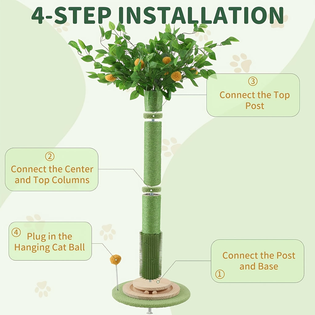 Orange Tree Cat Scratching Post with Detachable Teaser Wand, Green Tree and Orange Ball Cat Scratcher for Indoor Scratching and Interactive Play