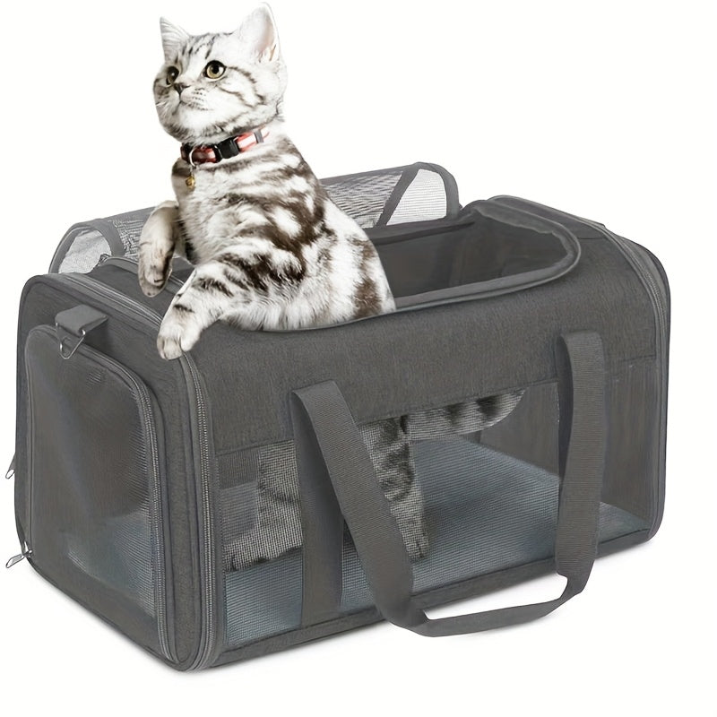 Expandable Cat Carrier with Top Entry, 17 x 11 x 11 Inch Soft-Sided Travel Bag with Mesh Ventilation and Foldable Design for Cats and Small Dogs up to 20 lbs