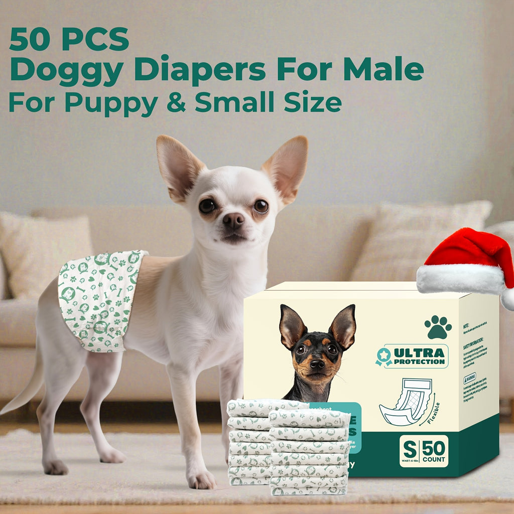 Disposable Male Dog Wraps with 5-Layer Absorbent Protection, Soft Breathable Dog Diapers in A001 or A004 Options for Supervised Indoor Accident Care