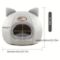 Cat Cave Bed with Cute Cat Ears for Indoor Cats and Kittens, Gray Enclosed Sleeping House with Rounded Entrance for Quiet Naps
