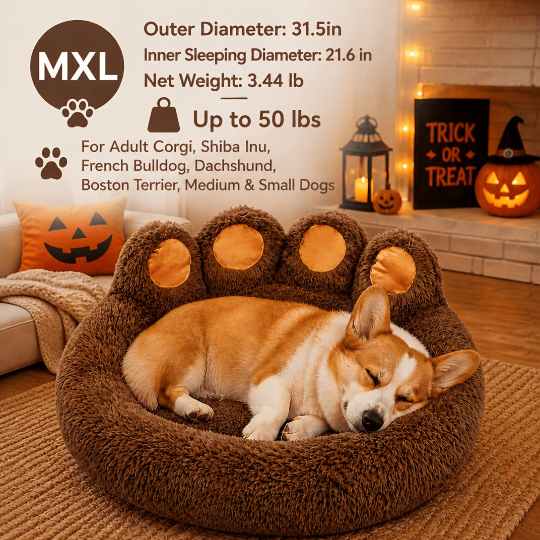 Bear Paw Dog Bed with Plush Raised Sides, Soft Cozy Cat Sleeping Cushion for Indoor Naps, Five Color Options and Six Sizes