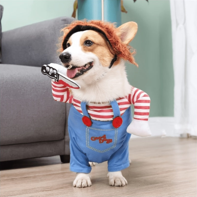 Halloween Dog Costume Deadly Doll Cosplay Outfit in M L XL, Spooky Pet Dress-Up Clothes for Costume Parties, Holiday Gatherings and Dog Photo Sessions