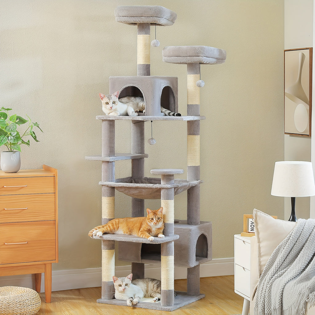 Cat Tree with Eight Levels, 72 Inch Indoor Cat Tower with Spacious Condo, Sisal Scratching Posts, Padded Perches and Basket for Rest and Play