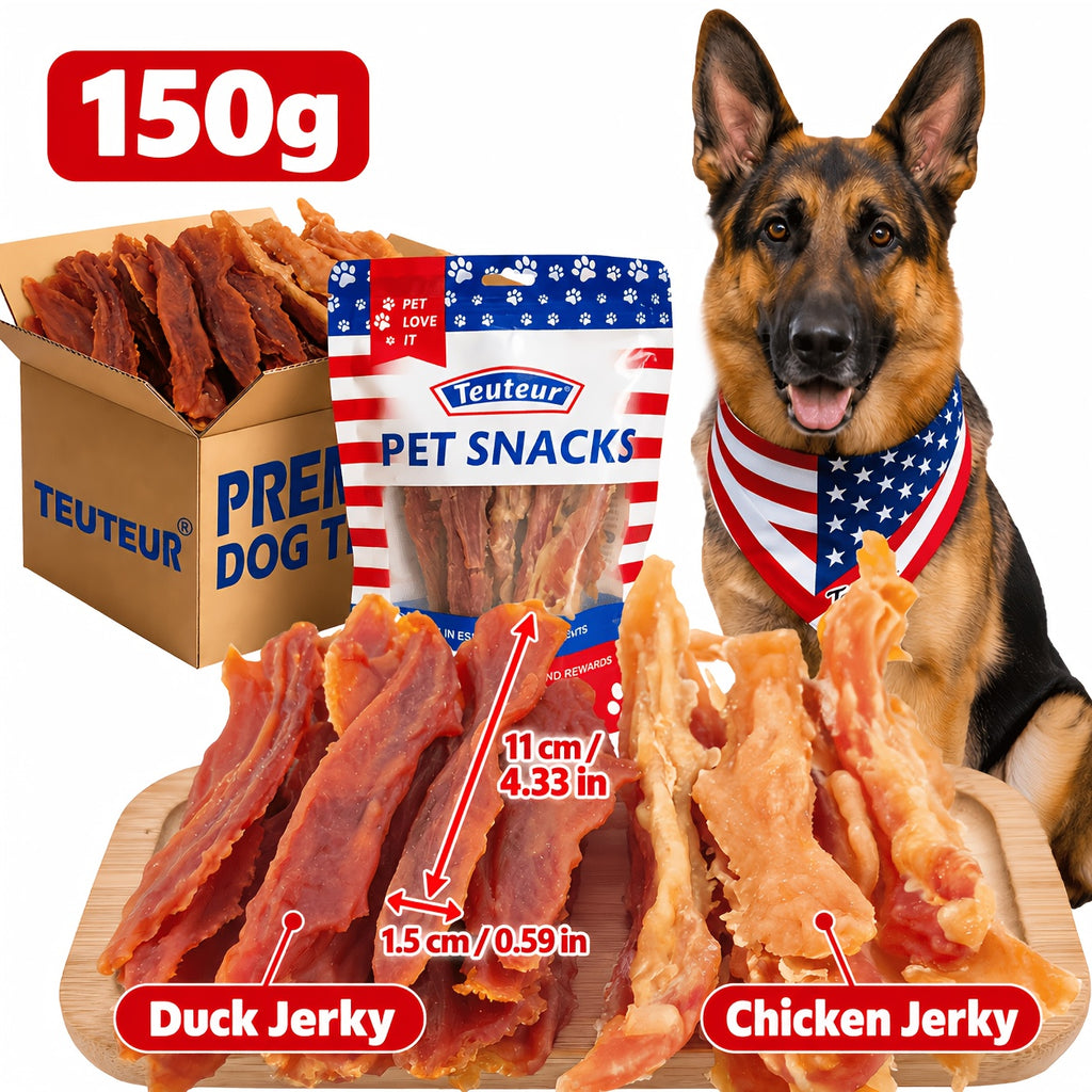 Air-Dried Dog Jerky Treats, Chicken and Duck Mixed Packs or Duck Sample Strips for Supervised Training Rewards, Walks and Everyday Snacks
