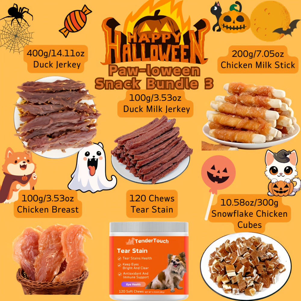 Halloween Dog Treat Bundle 1100g, Paw-loween Chicken and Duck Snack Assortments with Eight Bundle Options for Seasonal Gifts and Supervised Rewards