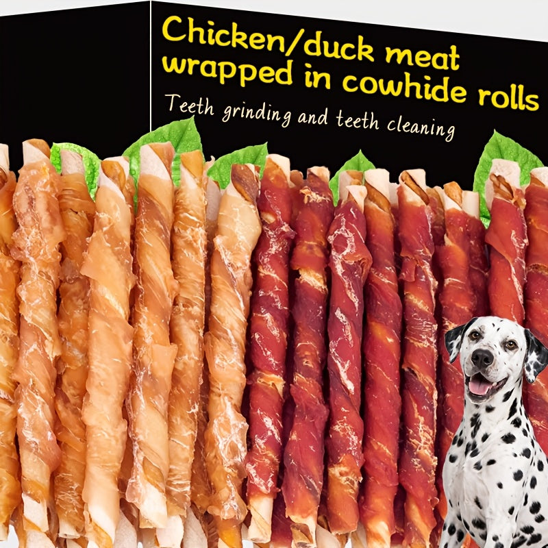 Chicken and Duck Wrapped Rawhide Dog Chews, 3.53oz Mixed Beefhide Stick Treats with Meat Wrapping for Supervised Chewing and Everyday Reward Time