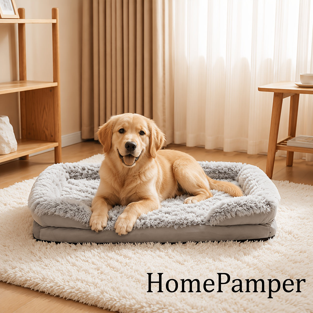 Egg Crate Foam Dog Bed with Raised Bolsters, Plush Pet Sofa with Removable Machine Washable Cover and Non-Slip Bottom, M XL 2XL