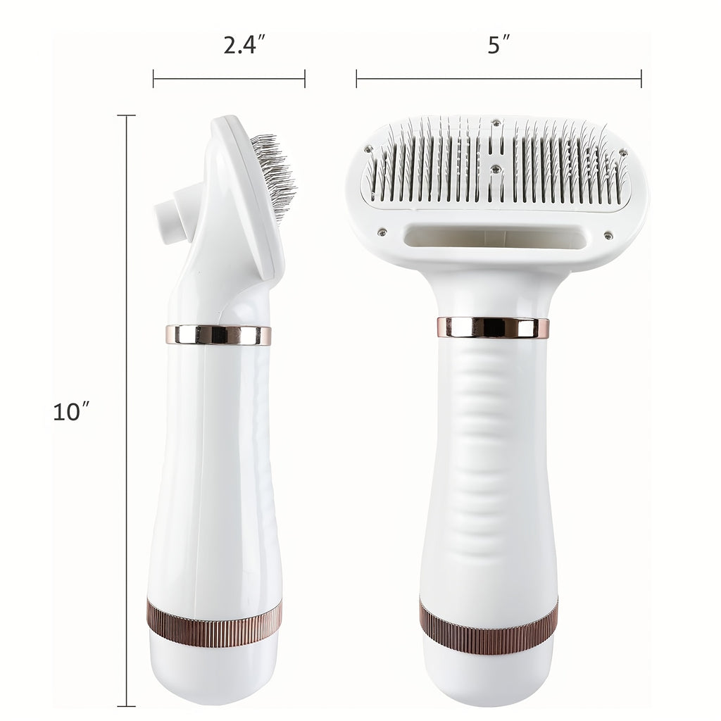 Dog Hair Dryer Brush 2-in-1 with One-Button Hair Removal, Corded Pet Grooming Slicker with 3 Heat Settings for Dogs and Cats, Gold Trim