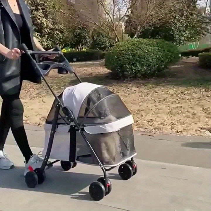 Small Pet Stroller for Dogs and Cats, Lightweight Foldable Travel Pushchair for Outdoor Walks and Everyday Outings, Black or Grey