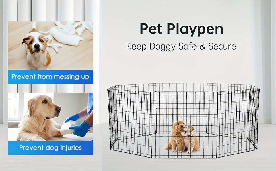 Foldable Metal Wire Dog Playpen with Tool-Free Setup, 24, 30, 36 or 42 Inch Height Options for Supervised Indoor and Outdoor Pet Exercise