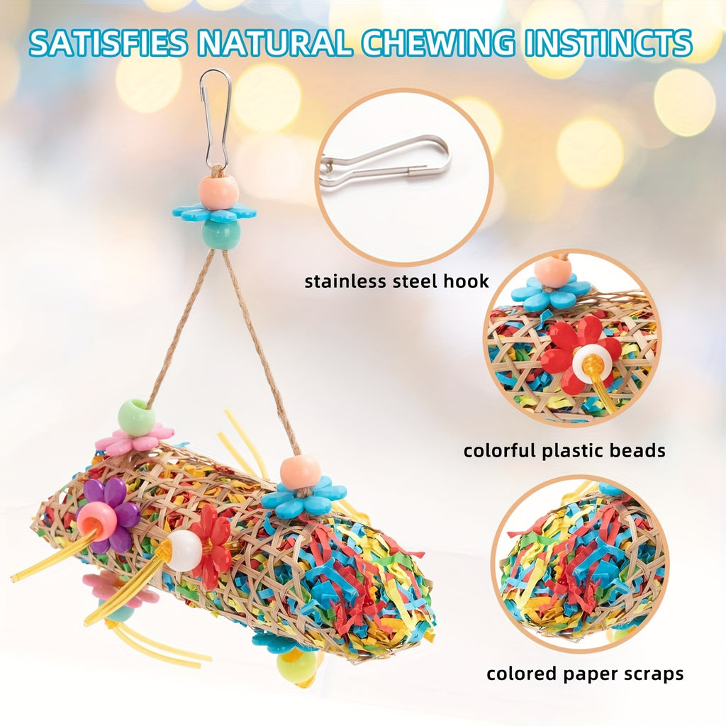 Bird Toy Set 6-Piece with Handmade Wooden Chew Toys, Hammocks, Swings and Perches for Small Birds, Cockatiels, Finches and Lovebirds