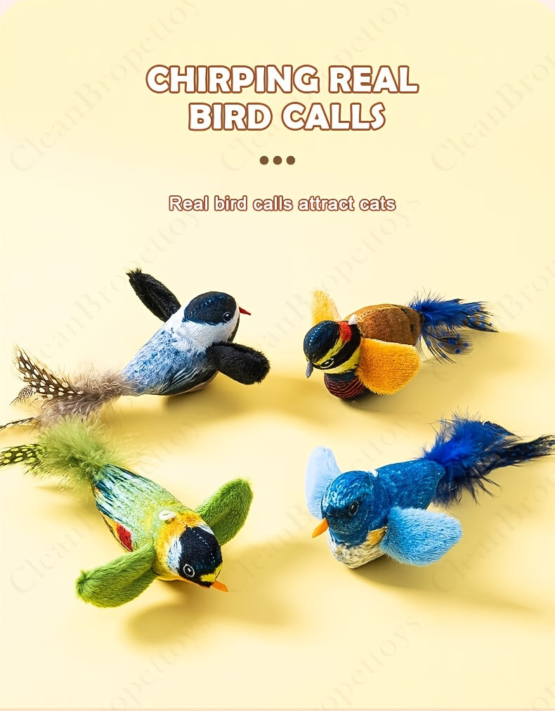 Bird Sound Cat Toy 2-Pack with Leaf Details, Random Color Simulated Birds for Kittens and Indoor Cats, Supervised Chase and Batting Play