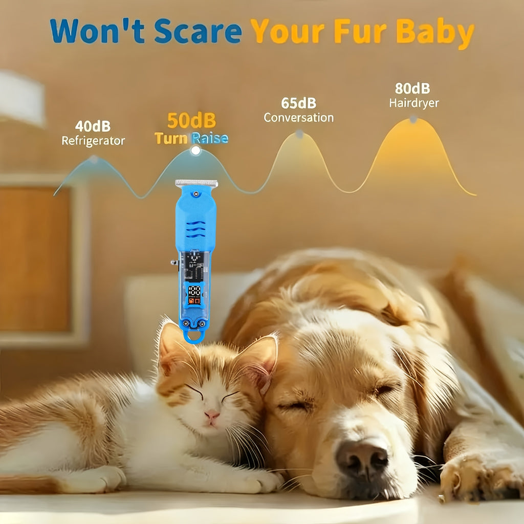 Pet Hair Trimmer Cordless Rechargeable, Low-Noise Electric Dog Clippers with 4 Limit Combs, LED Battery Display and Sharp Blades for Small and Large Dogs and Cats, Blue or Yellow