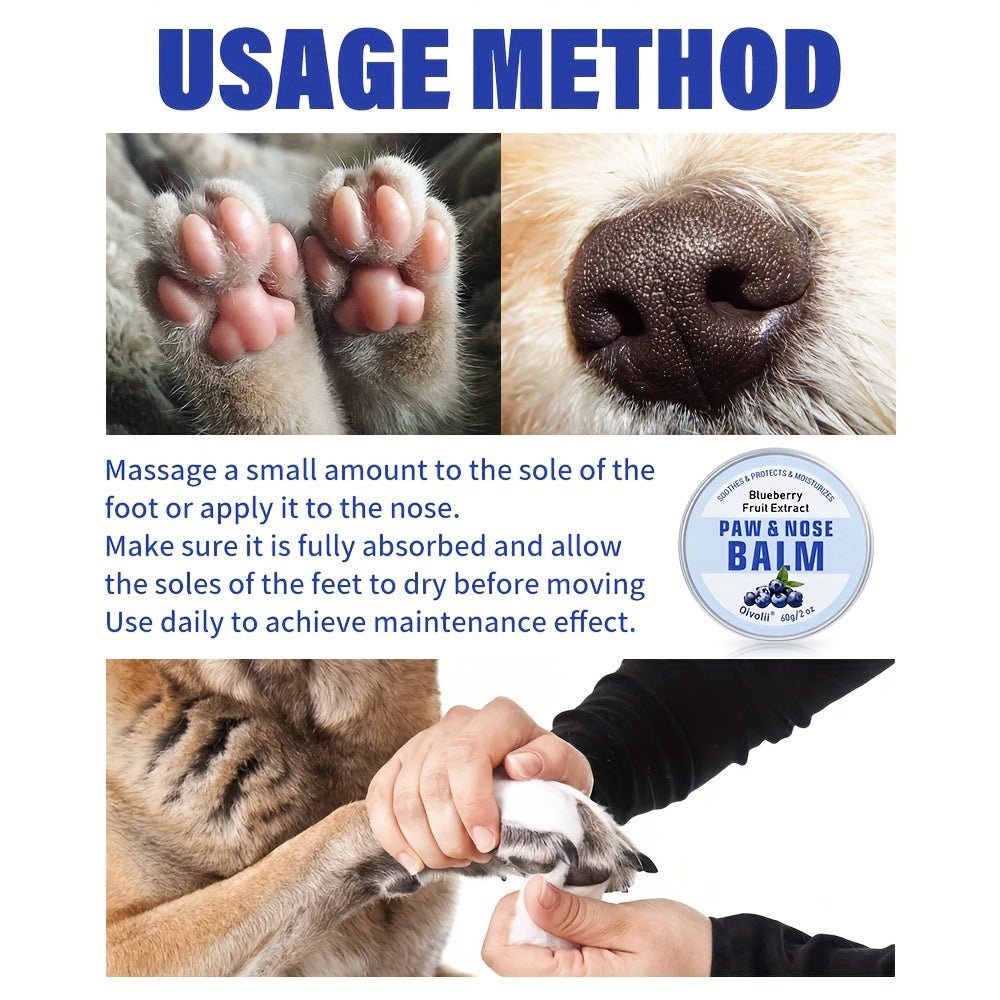 Dog Paw Balm with Blueberry, 60g Paw and Nose Moisturizer for Dogs and Cats, Daily Pet Grooming Wax for Dry Pads and Nose Care