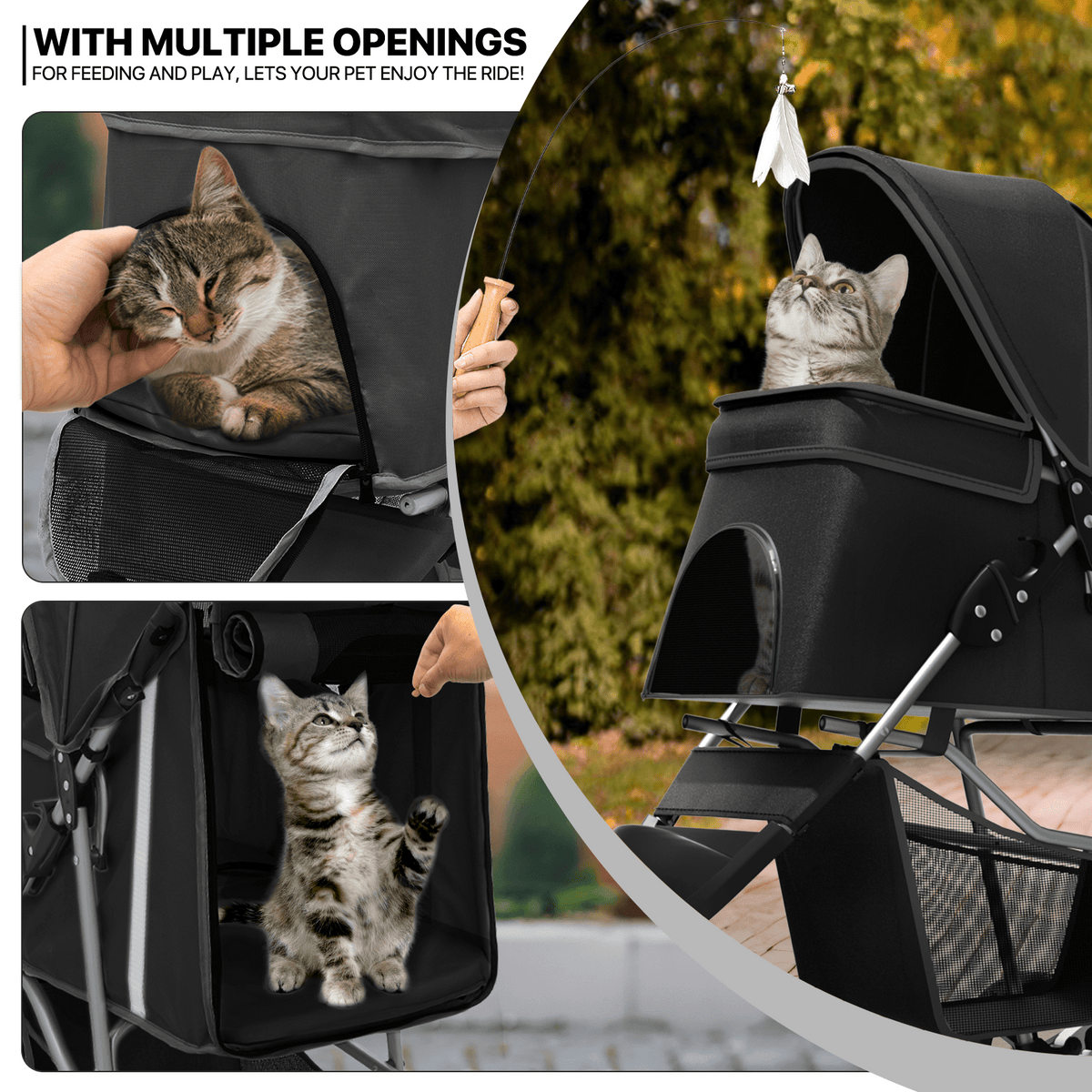 Foldable Dog Stroller for Small Dogs and Cats, 3-Wheel Pet Pushchair with Weather Cover, Breathable Mesh, Storage Basket and Cup Holder