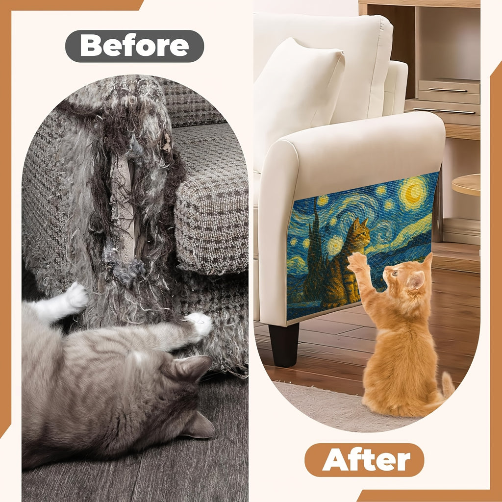 Self Adhesive Cat Scratching Pad, 23.6 x 15.7 Inch Wall-Mounted Scratcher and Sofa Protection Mat for Indoor Cats, Starry Sky Art Style Options