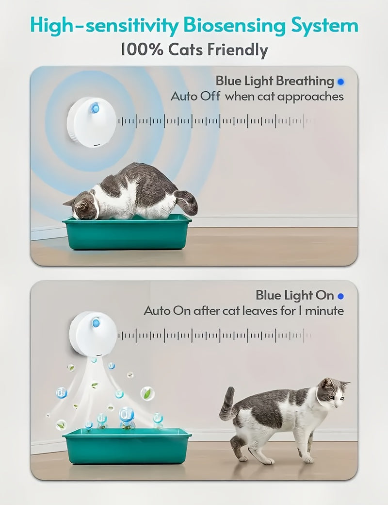 Cat Litter Box Deodorizer with Intelligent Sensor Light, White Automatic Pet Odor Management Device for Cat and Dog Toilet Areas, 1 Piece
