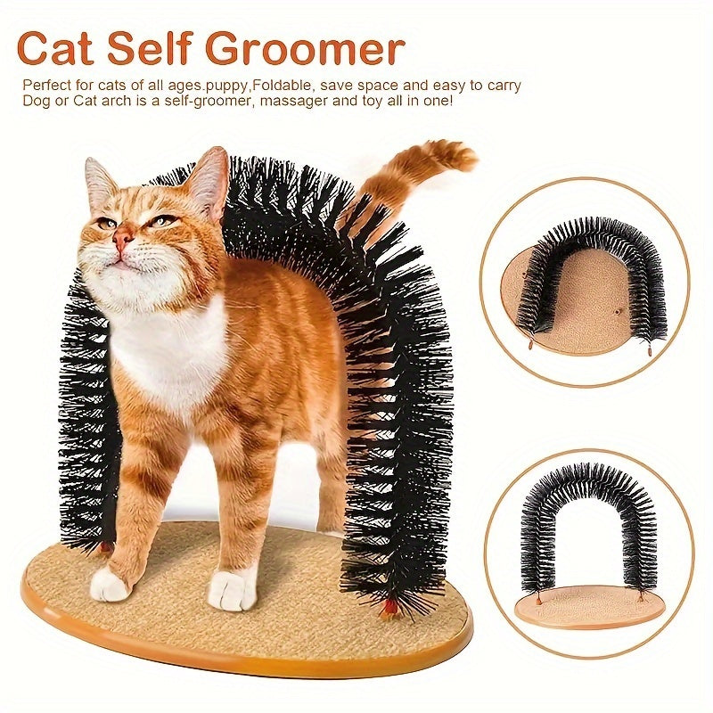 Self Grooming Cat Toy with Arch and Scratching Board, Interactive Rubbing and Massage Station for Kittens and Everyday Indoor Cat Play
