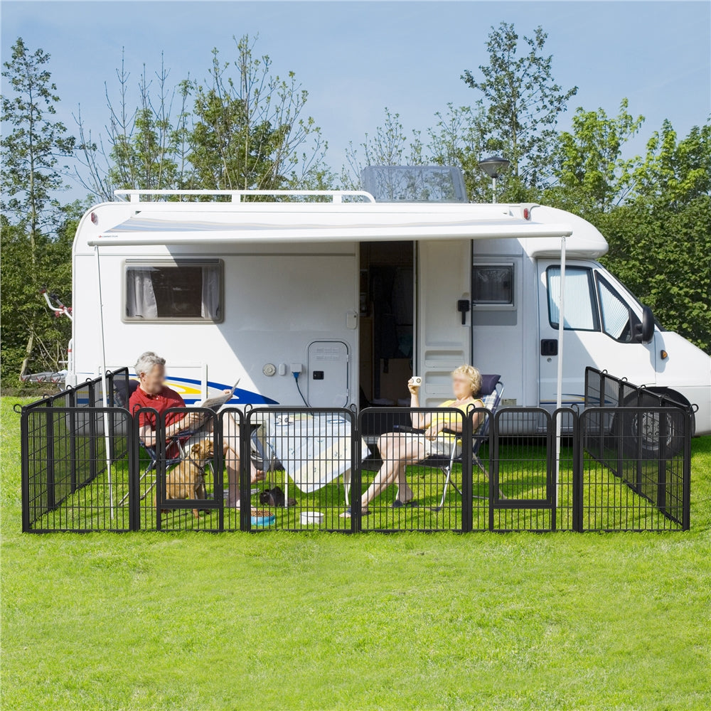 Steel Dog Playpen with Door and Tool-Free Setup, Metal Pet Exercise Fence in 24, 32 or 40 Inch Size Options for Indoor Use, Outdoor Yards and RV Camping