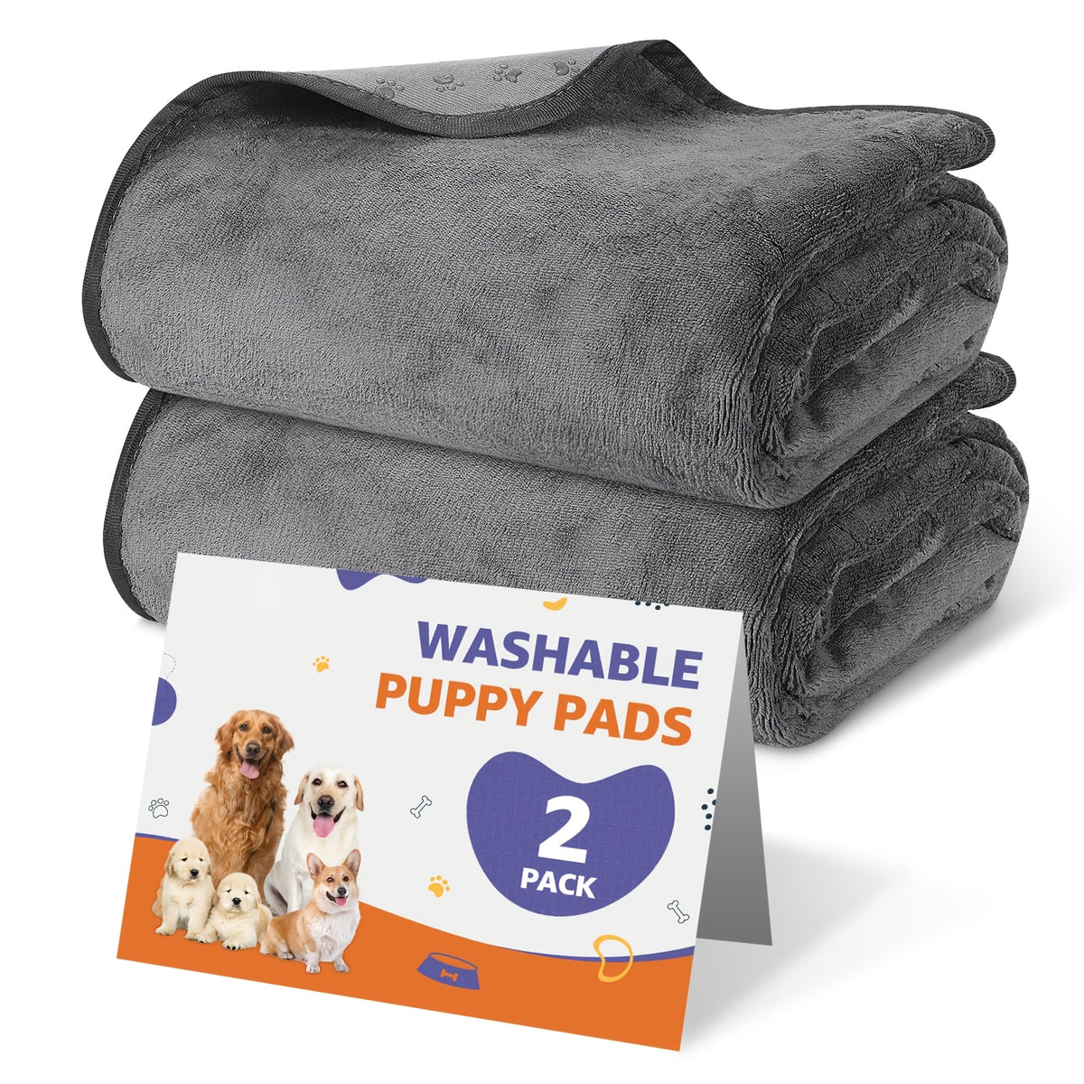 Washable Dog Pee Pads 2 Pack with Coral Fleece Surface, Reusable Leak-Proof Non-Slip Puppy Training and Whelping Mats in Five Sizes