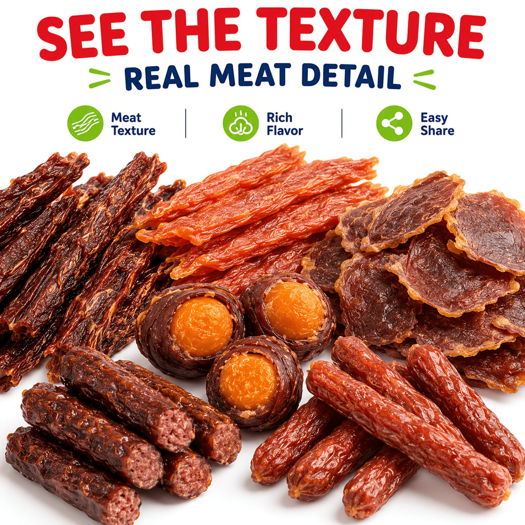 Dog Jerky Snack Selection with Chicken, Duck Meat and Trial Pack Options for Supervised Training Rewards, Everyday Treat Breaks and Dog Lover Gift Baskets