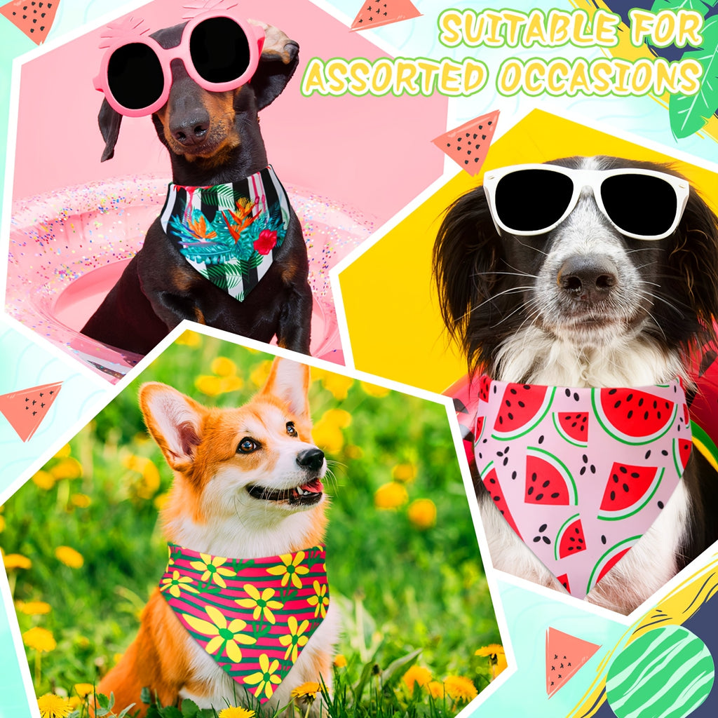 Summer Dog Bandanas 100-Pack with Flower and Lemon Themes, Adjustable Triangle Pet Scarves for Small and Medium Dogs, Puppies and Cats