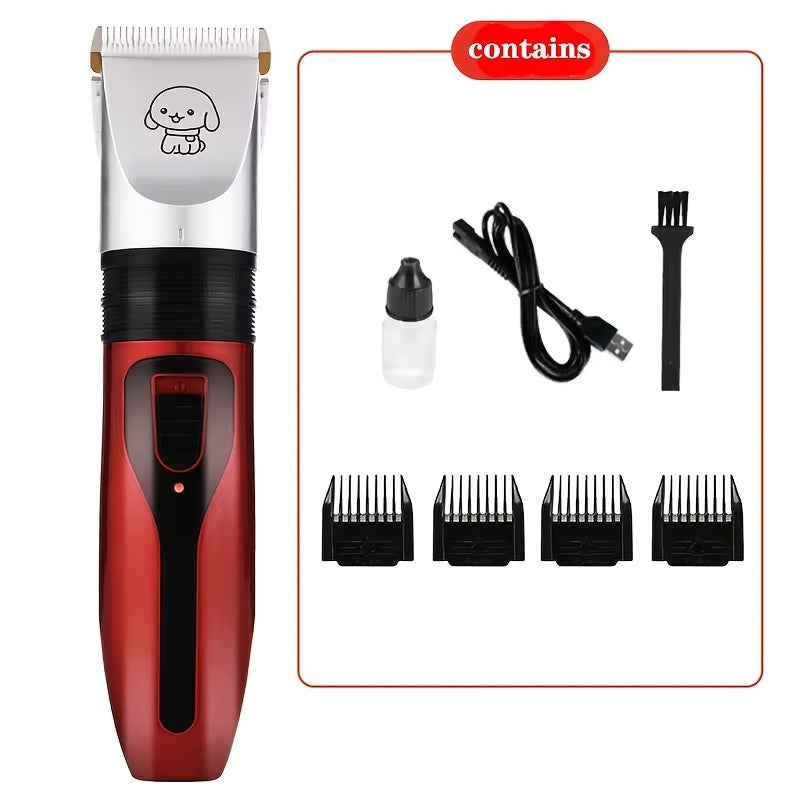 Electric Dog Grooming Clippers, Low-Noise USB Rechargeable Pet Hair Trimmer for Dogs and Cats, Golden or Red with 12-Piece Set Options