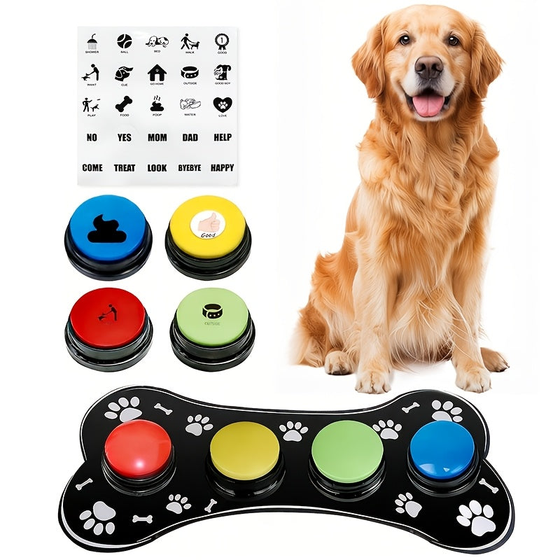 Dog Communication Buttons with Easy-Clean Training Mat for Supervised Talking Button Practice, Model 001 or 002, Batteries Not Included