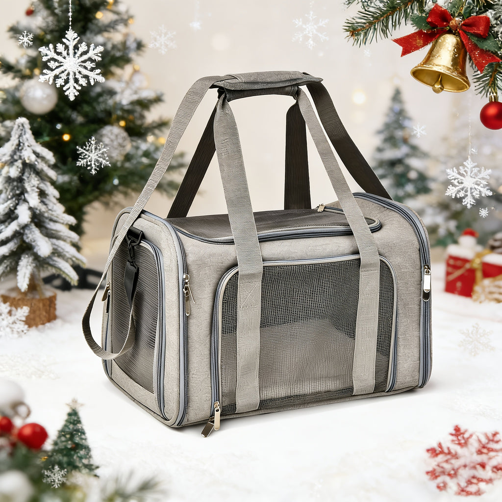 Large Foldable Cat Carrier for Cats and Puppies up to 25 lbs, Soft-Sided Pet Travel Cage in Grey or Black for Vet Visits and Everyday Trips