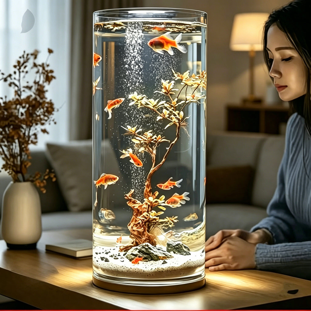 Acrylic Fish Tank with Round Cylindrical Design, 13.78 x 5.90 Inch Ornamental Aquarium Container for Home Aquatic Displays and Fishkeeping Setups