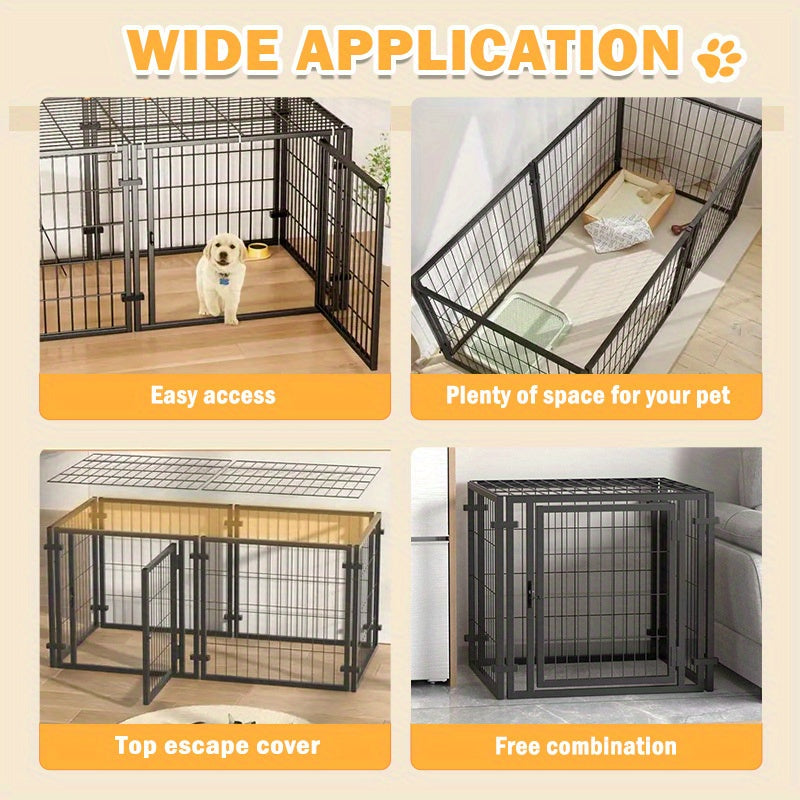 Dog Playpen with Roof and Lockable Door, Heavy-Duty Metal Panel Pet Enclosure for Large Dogs, Indoor Outdoor Use, Model MD25-Pen47-Metal
