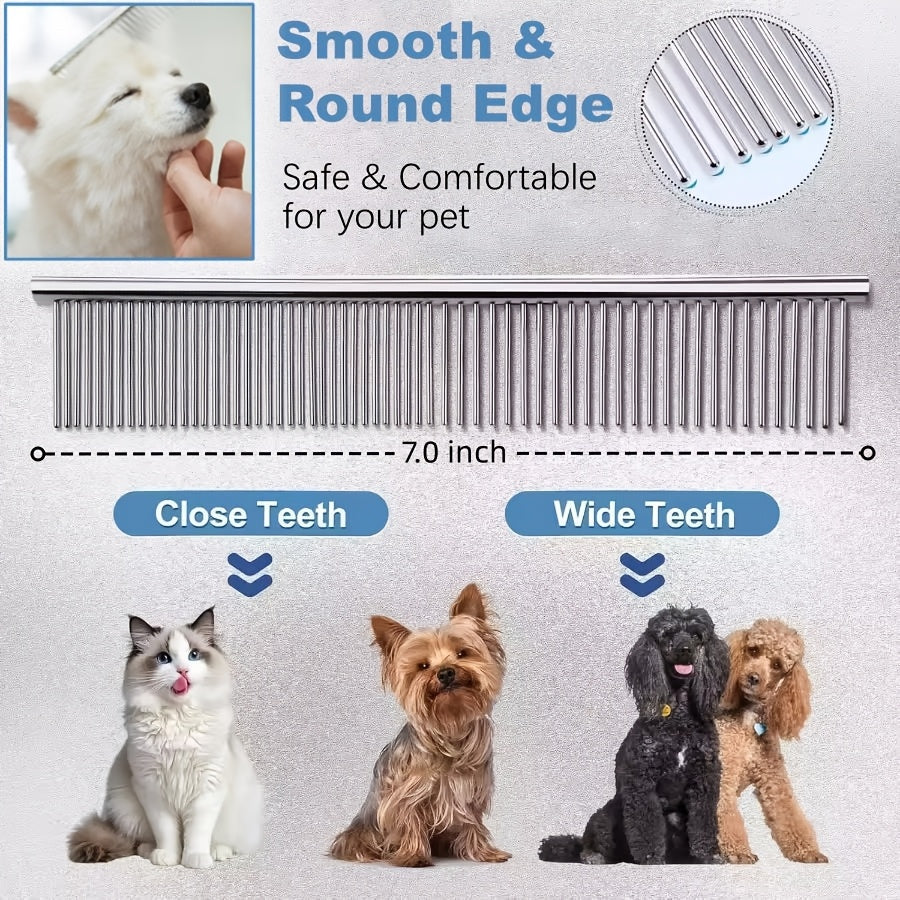 Dog Grooming Scissors Set with Ceramic-Coated 4CR Stainless Steel, 7 Pieces Including Straight, Thinning and Curved Shears, Comb and Storage Bag