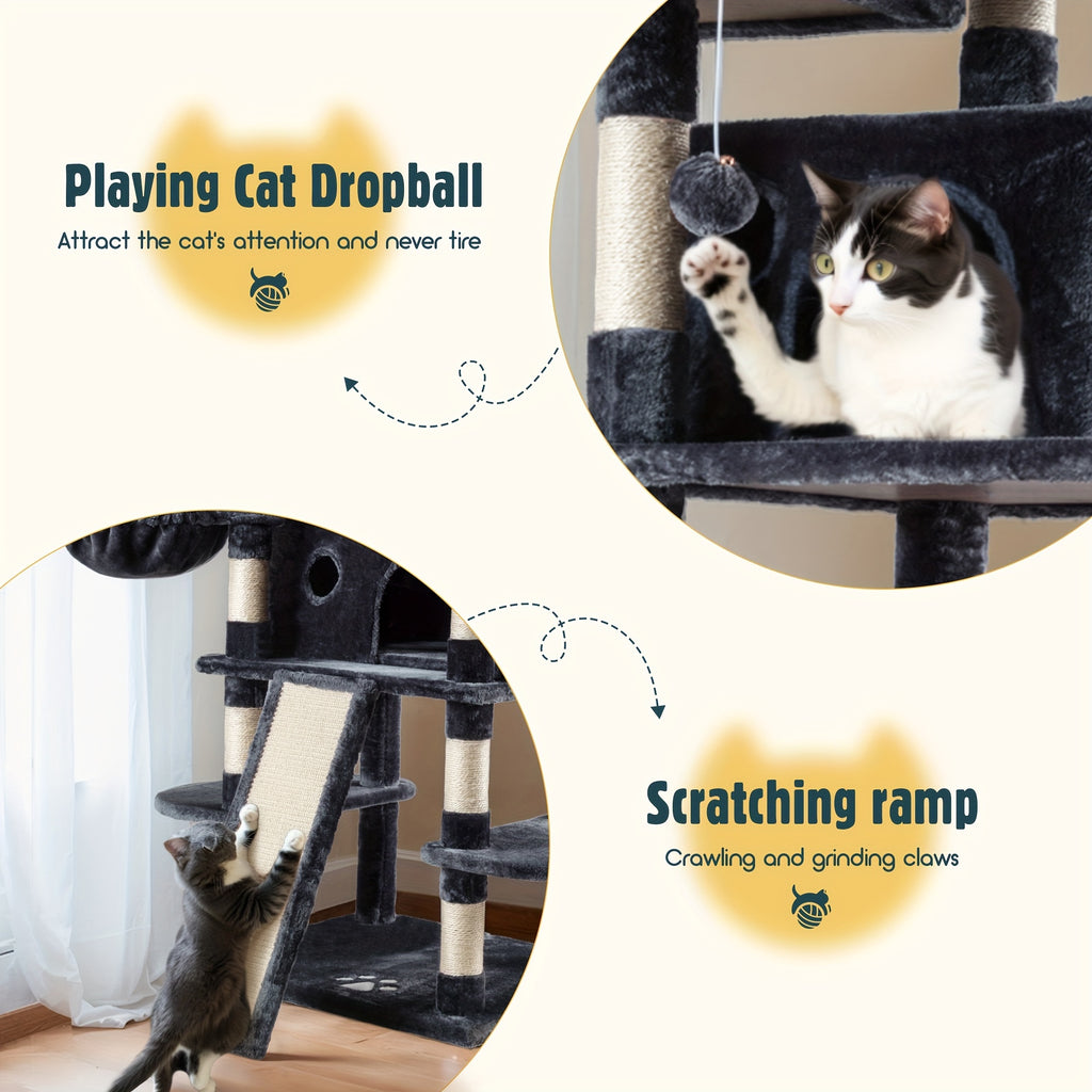 Cat Tree with Plush Baskets, 68 Inch Multi-Level Indoor Cat Tower with Condo Hideaway, Soft Perches, Sisal Scratching Posts and Wide Base