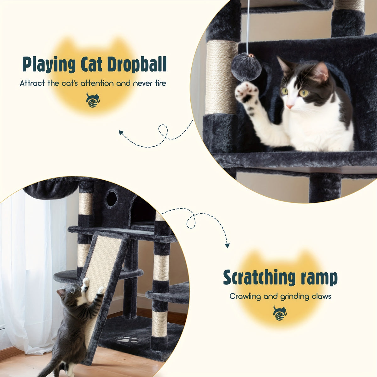 Cat Tree with Plush Baskets, 68 Inch Multi-Level Indoor Cat Tower with Condo Hideaway, Soft Perches, Sisal Scratching Posts and Wide Base