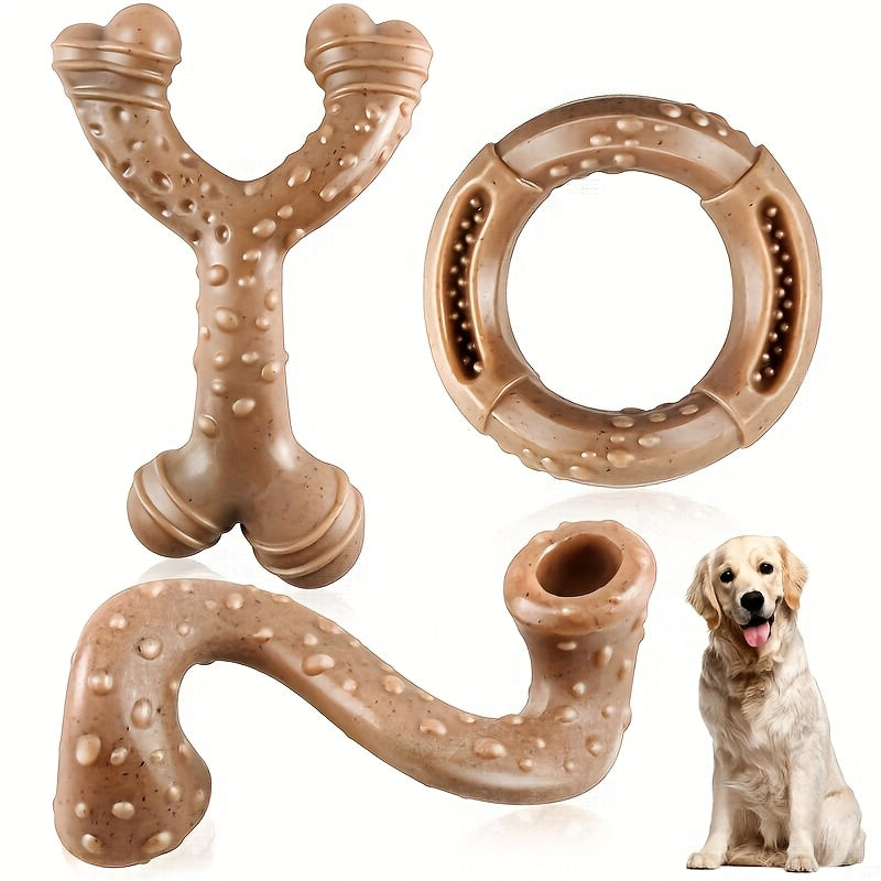 Nylon Dog Chew Toy Set of 3, Bacon-Scented Bone-Shaped Toys for Medium and Large Dogs 15–60 lbs, Tough Chewer Enrichment for Supervised Play